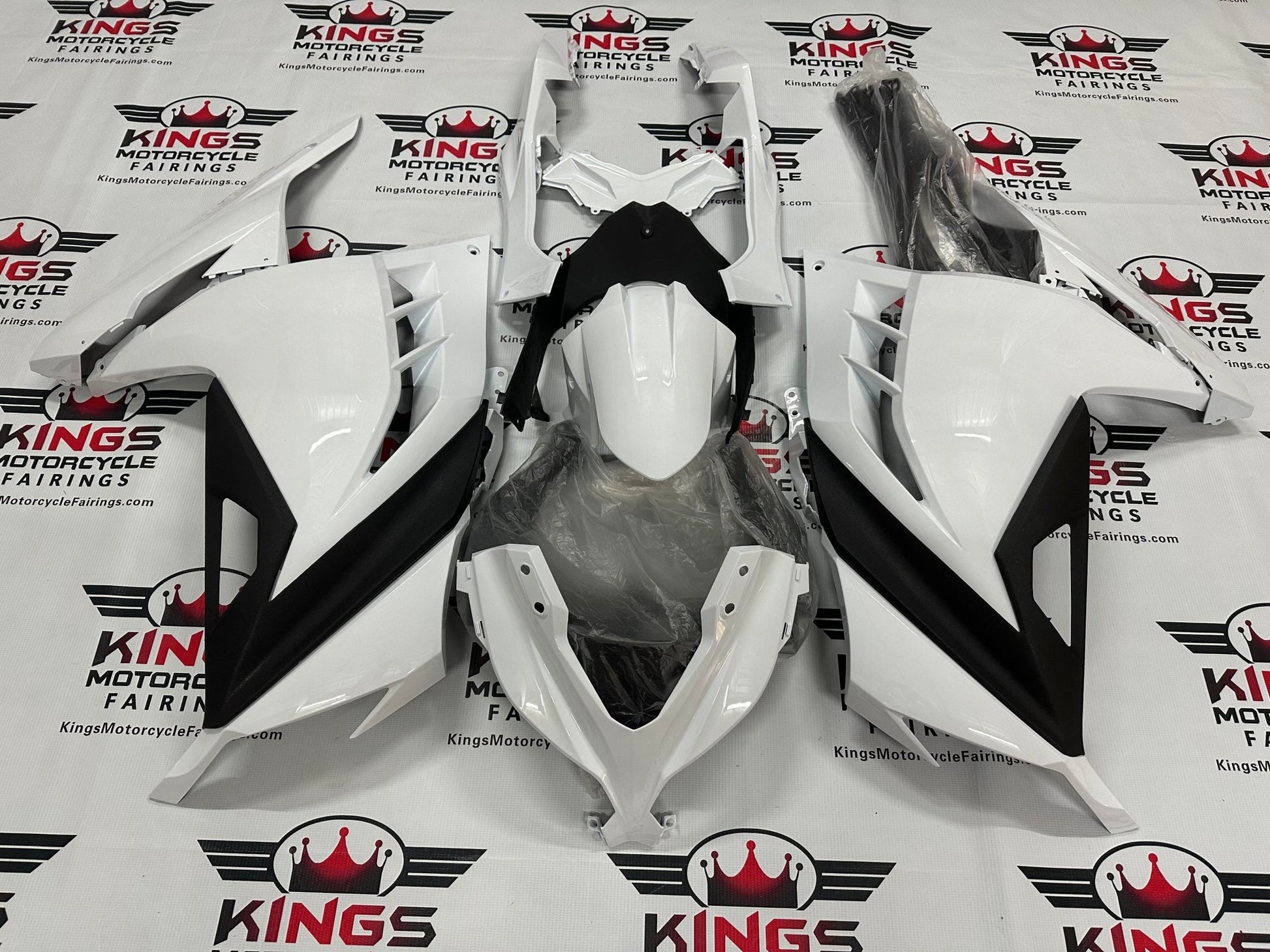Fairings for Kawasaki Ninja 300 (2013-2024) White, Matte Black at KingsMotorcycleFairings.com