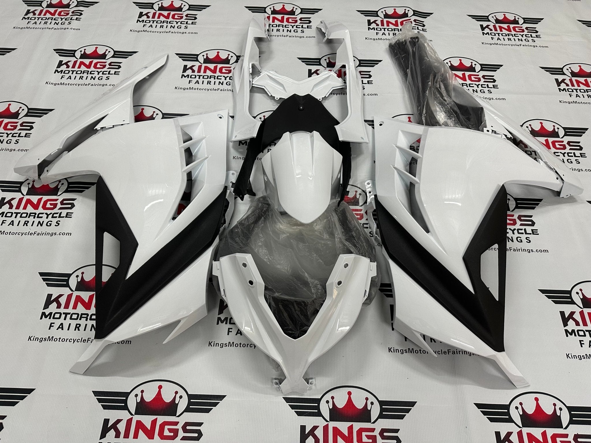 Fairings for Kawasaki Ninja 300 (2013-2024) White, Matte Black at KingsMotorcycleFairings.com