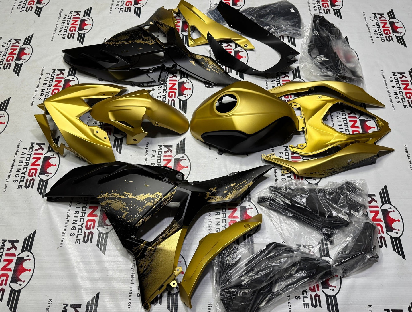 Fairings for Kawasaki Ninja 500 (2024-2025) Gold, Matte Black at KingsMotorcycleFairings.com
