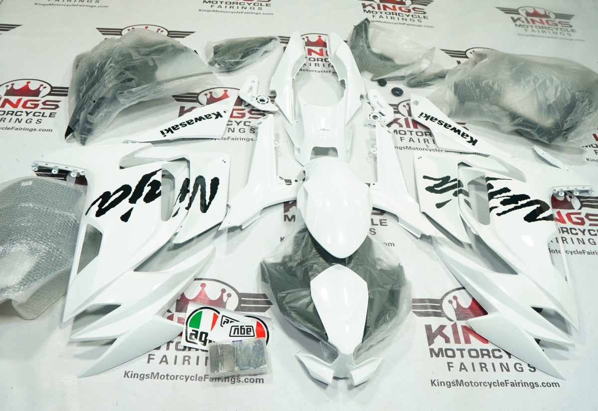 Fairings for Kawasaki Ninja 650 (2020-2025) White Gloss, Black at KingsMotorcycleFairings.com