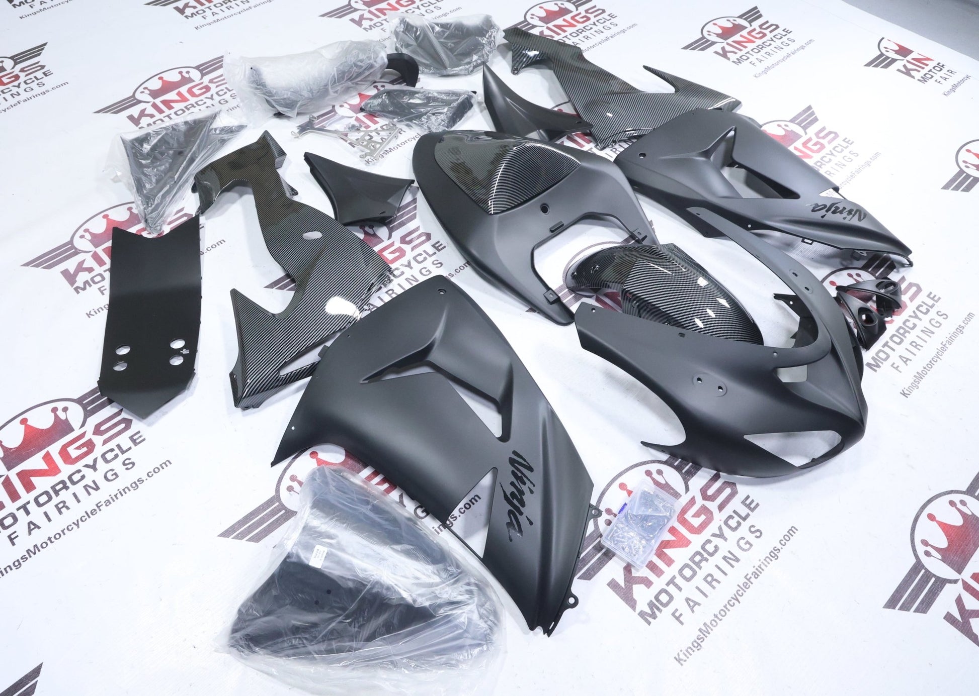 Fairings for Kawasaki Ninja ZX10R (2006-2007) Matte Black, Faux Carbon Fiber at KingsMotorcycleFairings.com