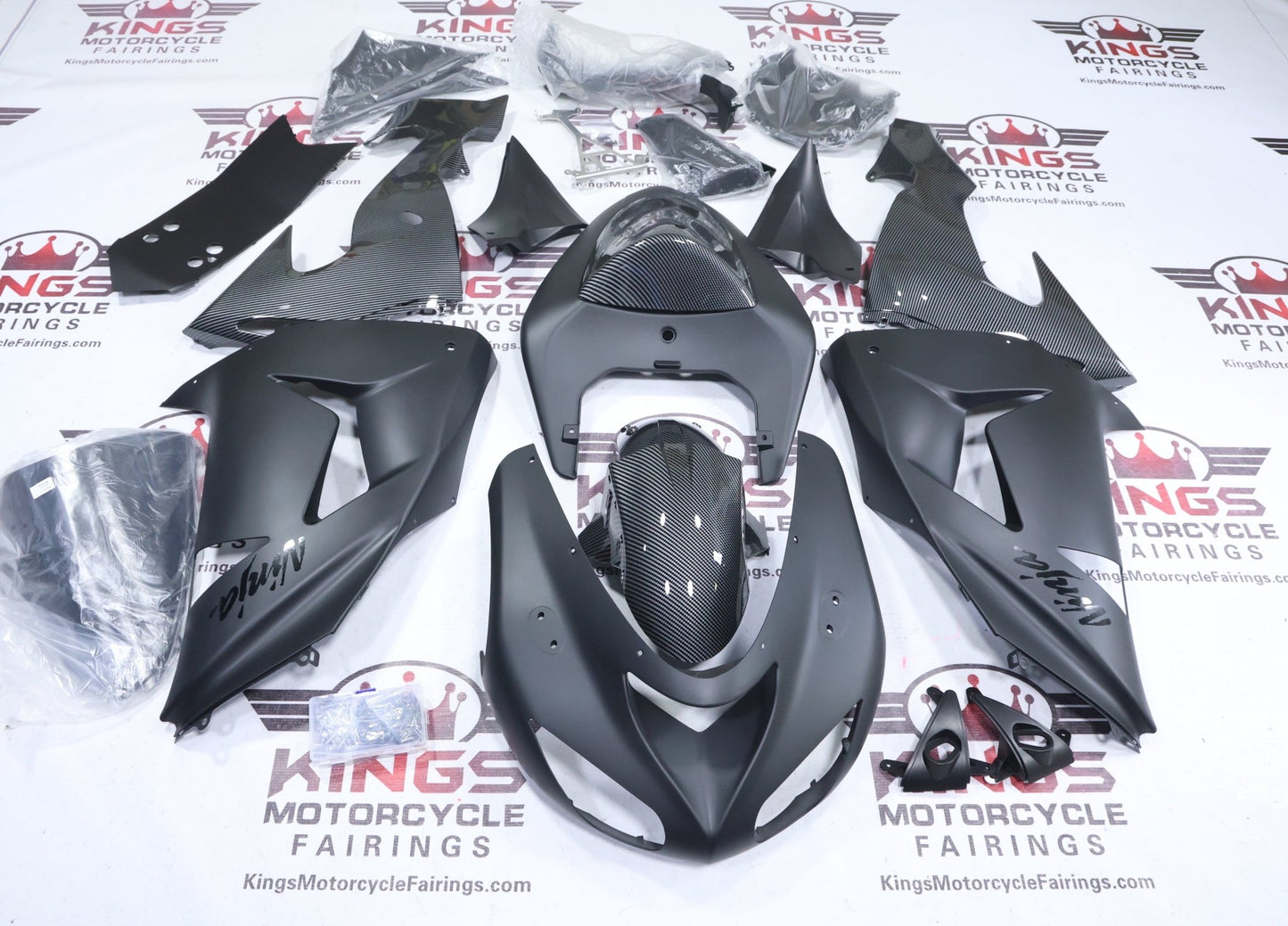 Fairings for Kawasaki Ninja ZX10R (2006-2007) Matte Black, Faux Carbon Fiber from KingsMotorcycleFairings.com