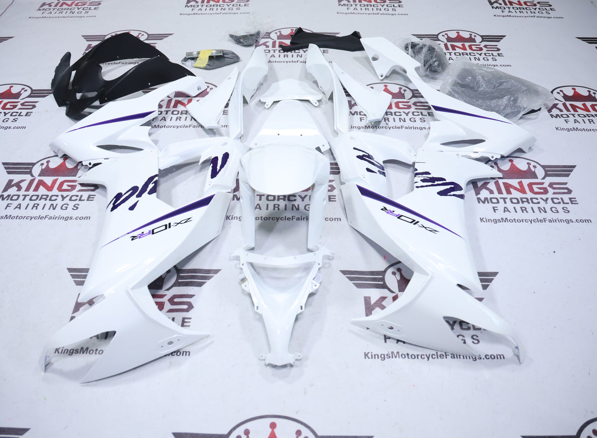 Fairings for Kawasaki Ninja ZX10R (2008-2010) White, Purple Stripe from KingsMotorcycleFairings.com