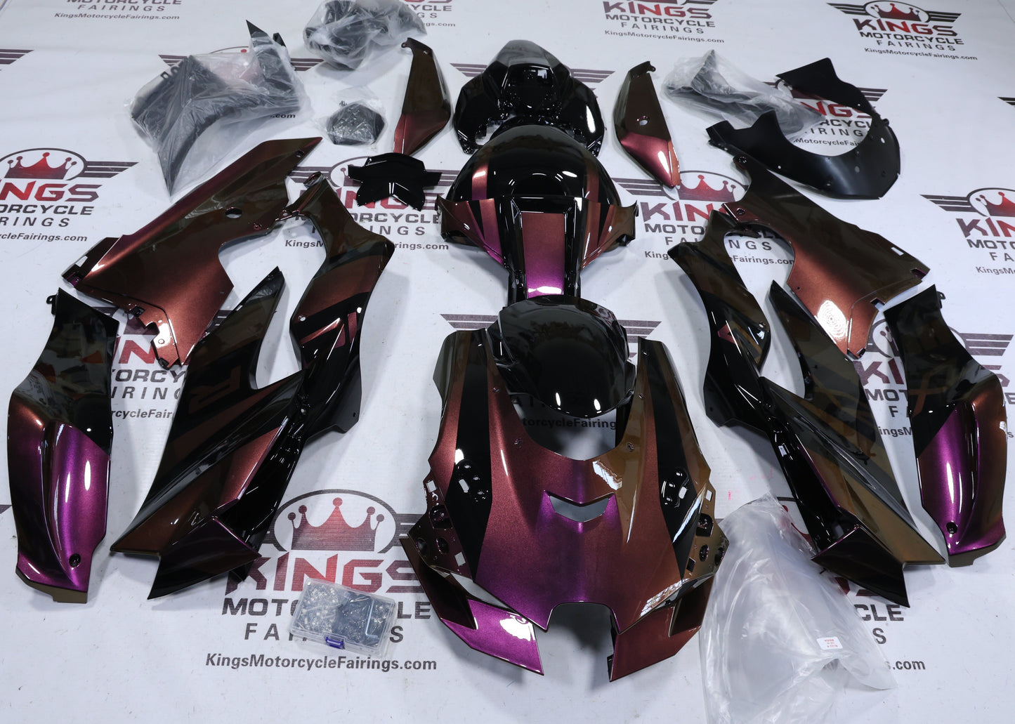 Fairings for Kawasaki Ninja ZX10R (2021-2025) Pink, Gold Chameleon from KingsMotorcycleFairings.com