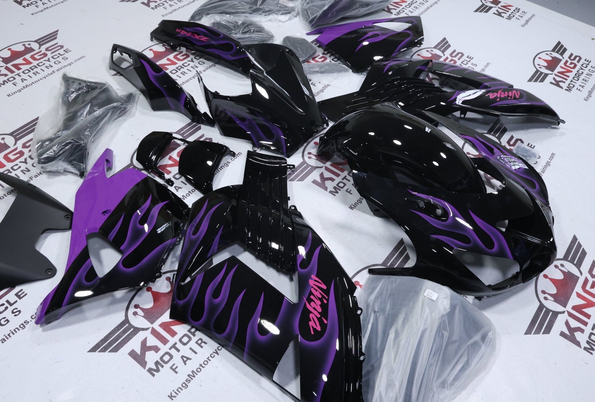 Kawasaki ZX14R (2006-2011) Black, Purple Flames Fairings