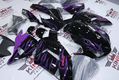Fairings for Kawasaki Ninja ZX14R (2006-2011) Black, Purple Flames, Pink at KingsMotorcycleFairings.com