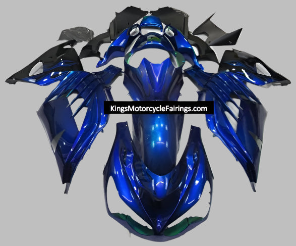 Fairings for Kawasaki Ninja ZX14R (2012-2024) Blue, Black Flames at KingsMotorcycleFairings.com