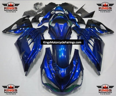 Fairings for Kawasaki Ninja ZX14R (2012-2024) Blue, Black Flames at KingsMotorcycleFairings.com