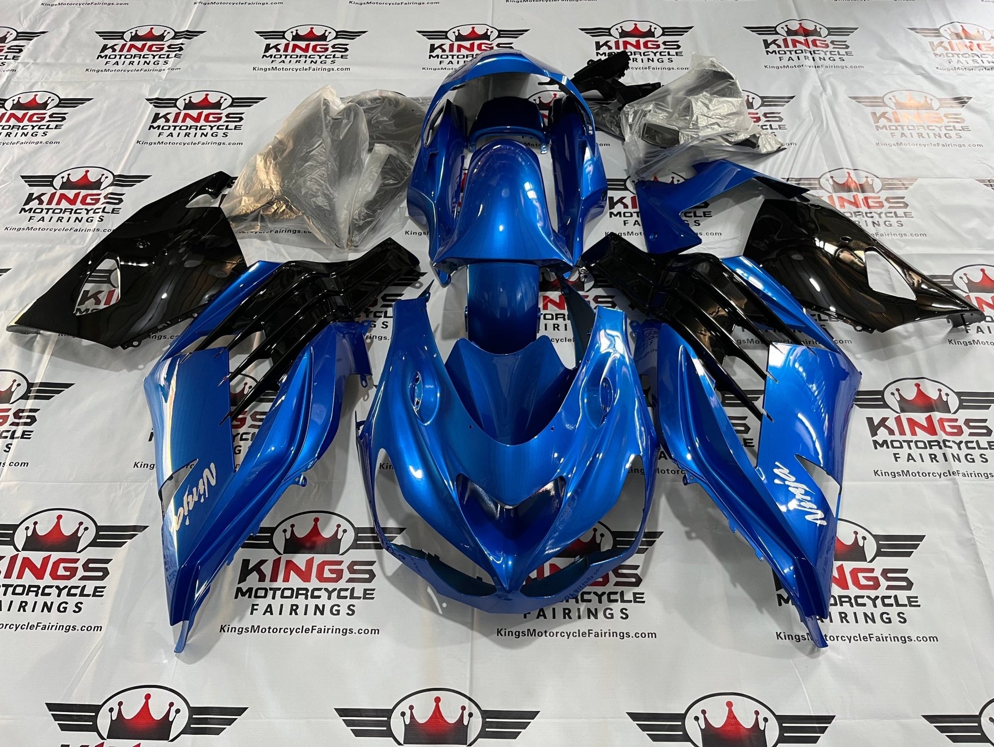 Fairings for Kawasaki Ninja ZX14R (2012-2024) Blue, Black KingsMotorcycleFairings.com