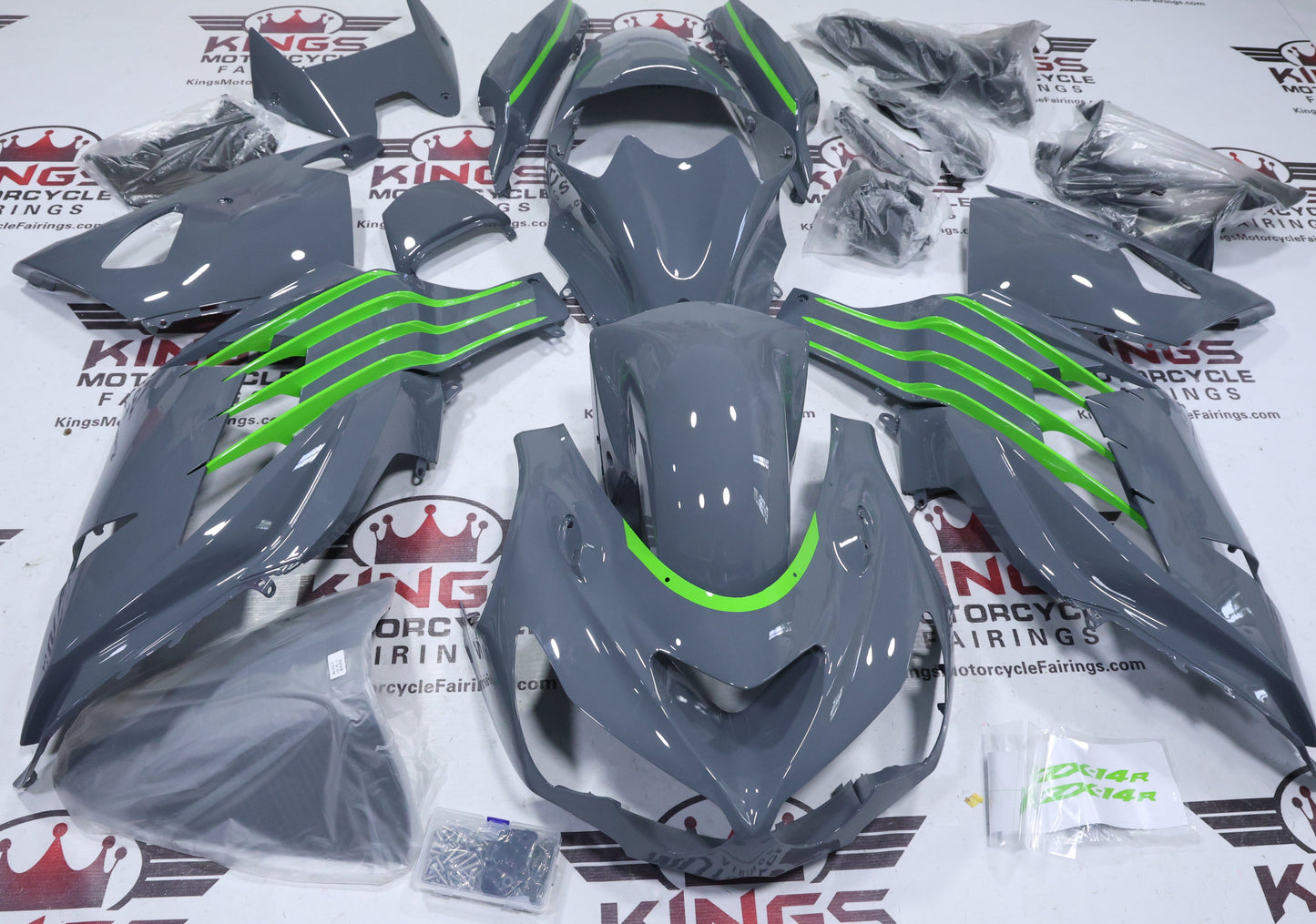 Fairings for Kawasaki Ninja ZX14R (2012-2024) Gray Nardo, Green from KingsMotorcycleFairings.com