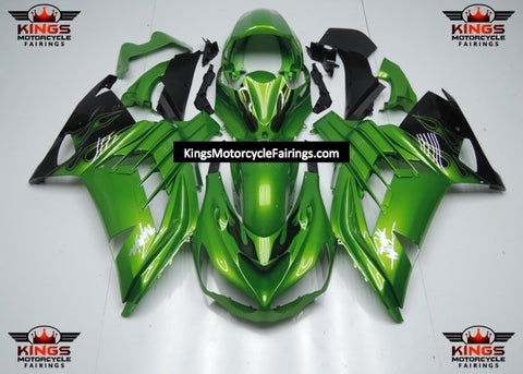 Fairings for Kawasaki Ninja ZX14R (2012-2024) Green, Black Flames at KingsMotorcycleFairings.com