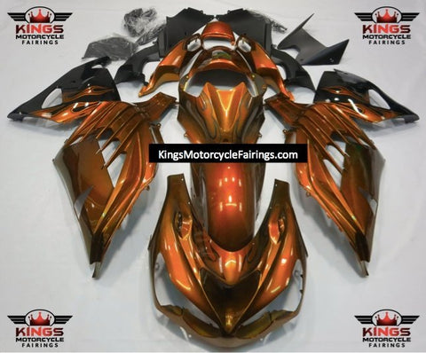 Kawasaki Ninja ZX14R Fairings (2012-2024) Orange, Black Flames at KingsMotorcycleFairings.com