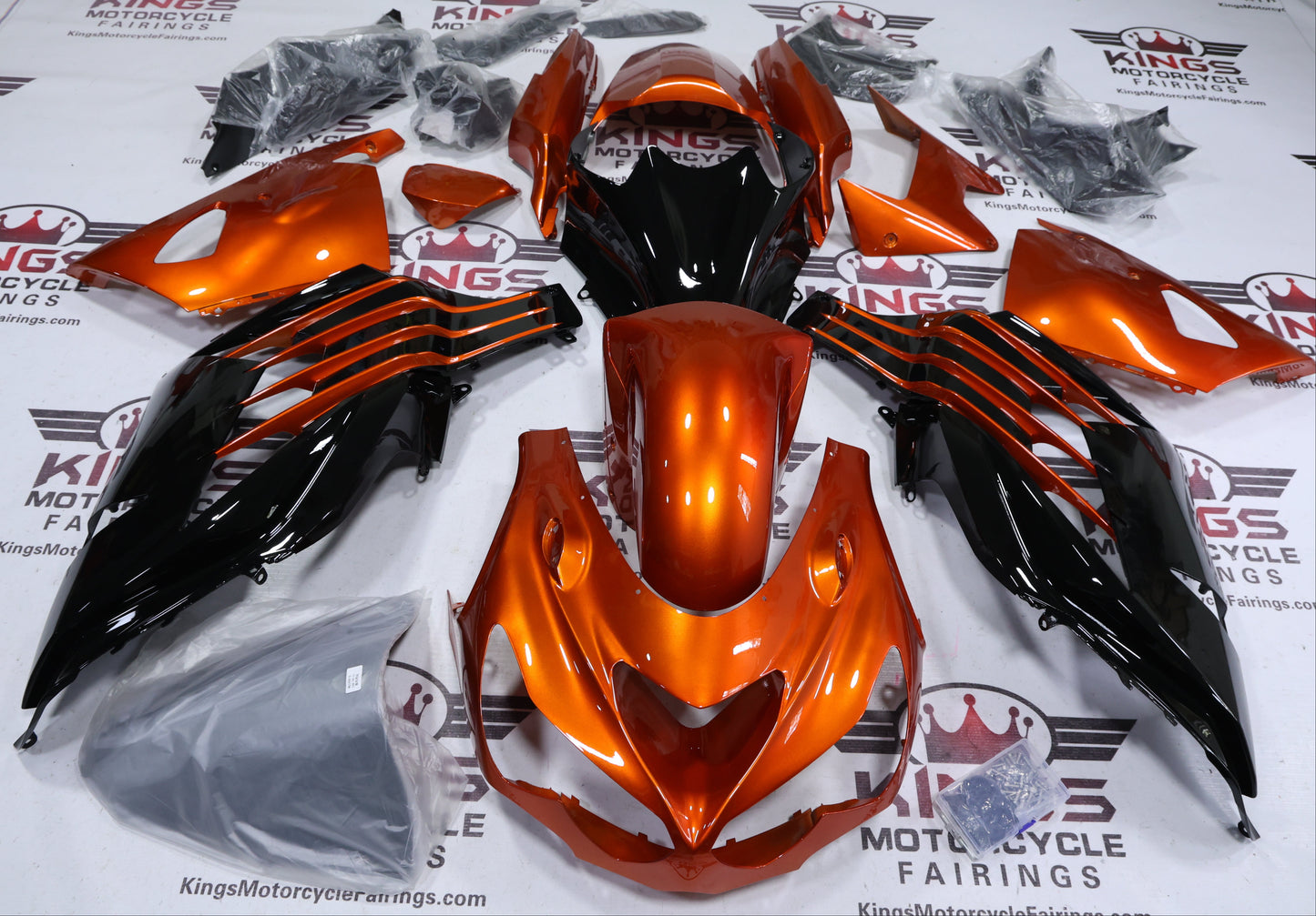 Fairings for Kawasaki Ninja ZX14R (2012-2024) Rust Orange, Black from KingsMotorcycleFairings.com
