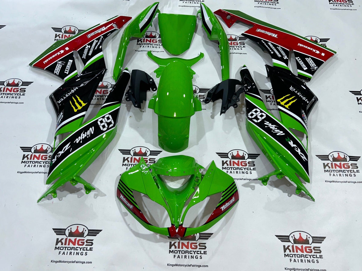 Fairings for Kawasaki Ninja ZX6R (2009-2012) Green, Black, Red Motocard at KingsMotorcycleFairings.com
