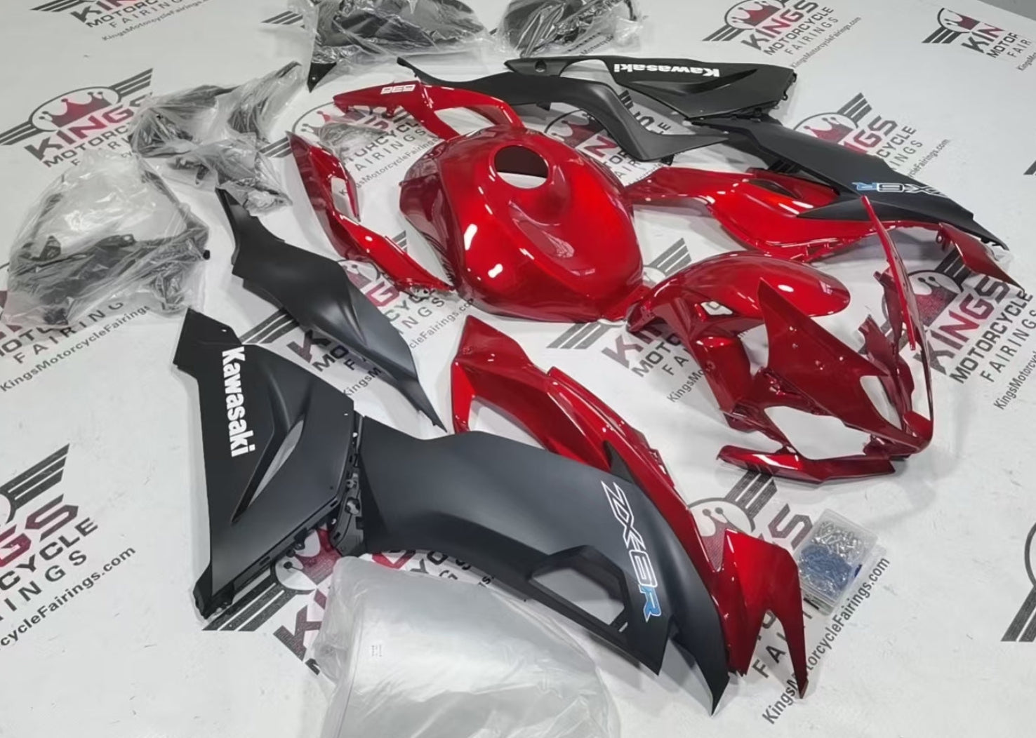 Fairings for Kawasaki Ninja ZX6R 636 (2019-2023) Candy Red, Matte Black at KingsMotorcycleFairings.com