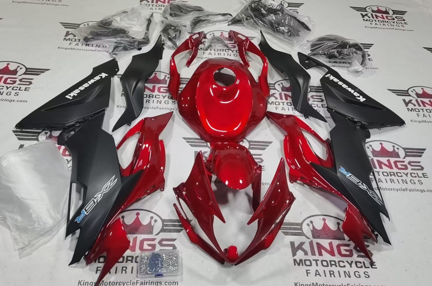 Fairings for Kawasaki Ninja ZX6R 636 (2019-2023) Candy Red, Matte Black from KingsMotorcycleFairings.com