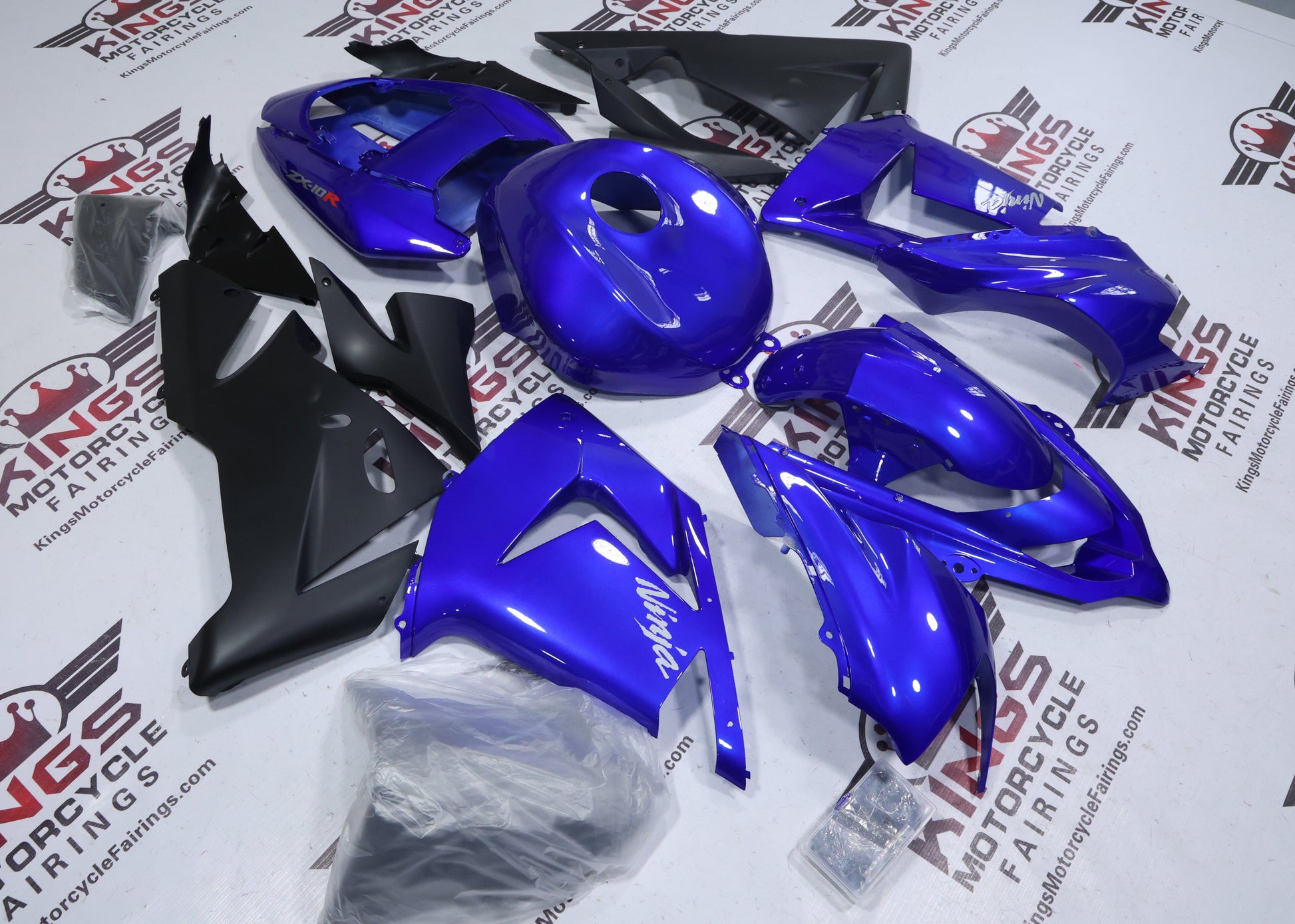 Fairings for Kawasaki ZX-10R (2004-2005) Blue, Matte Black, Silver at KingsMotorcycleFairings.com