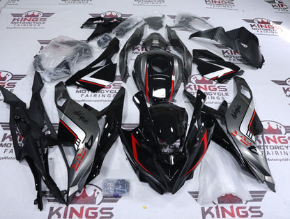Fairings for Kawasaki ZX4RR (2019-2025) Black, Gray, Red Stripe at KingsMotorcycleFairings.com