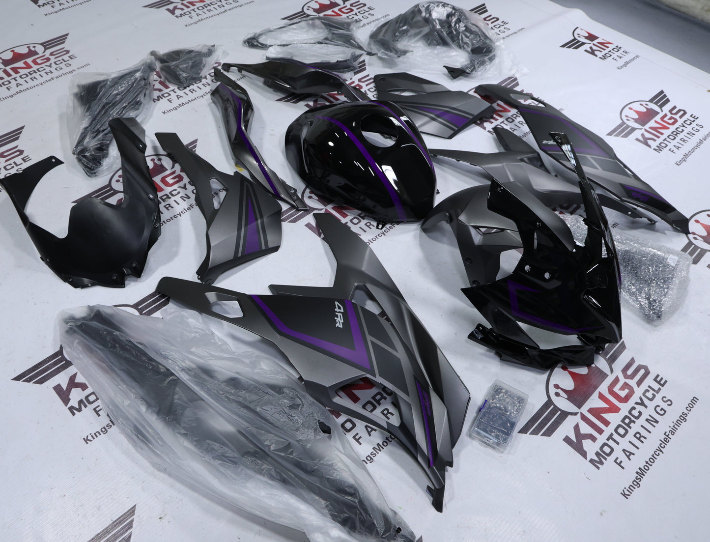 Fairings for Kawasaki ZX4RR (2019-2025) Black, Matte Gray, Black, Purple from KingsMotorcycleFairings.com
