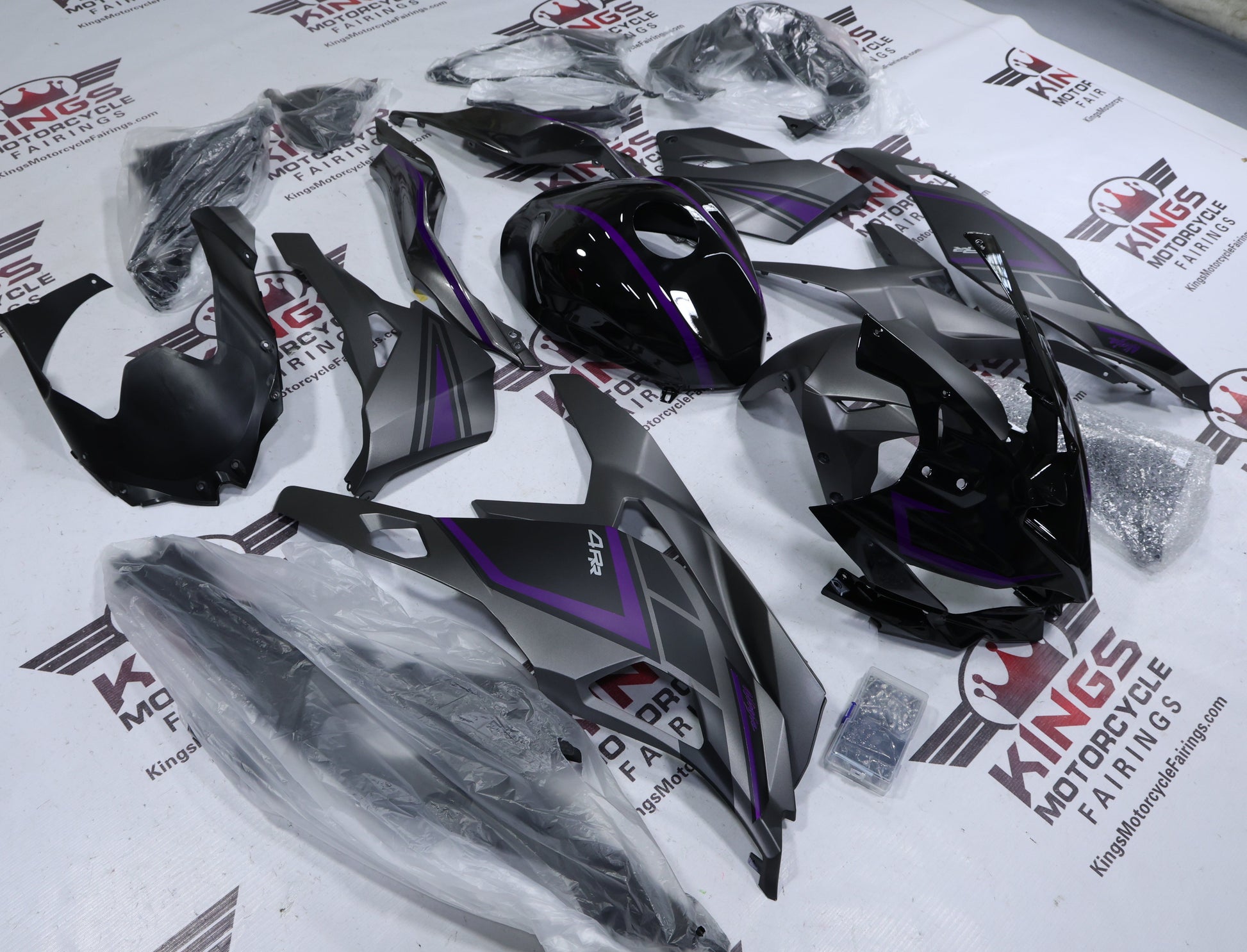 Fairings for Kawasaki ZX4RR (2019-2025) Black, Matte Gray, Black, Purple from KingsMotorcycleFairings.com