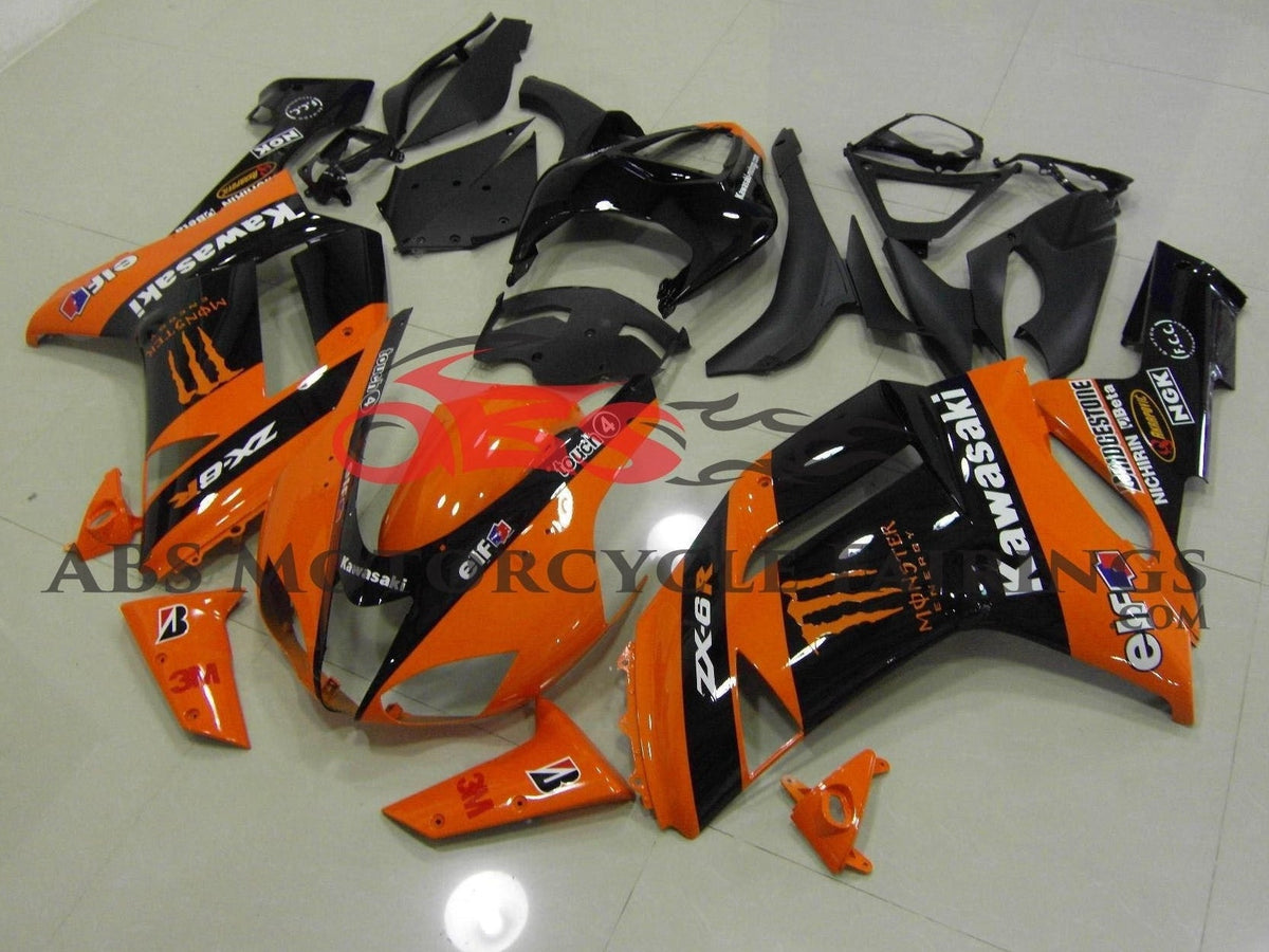 Fairings for Kawasaki ZX6R 636 (2005-2006) Orange, Black Monster at KingsMotorcycleFairings.com