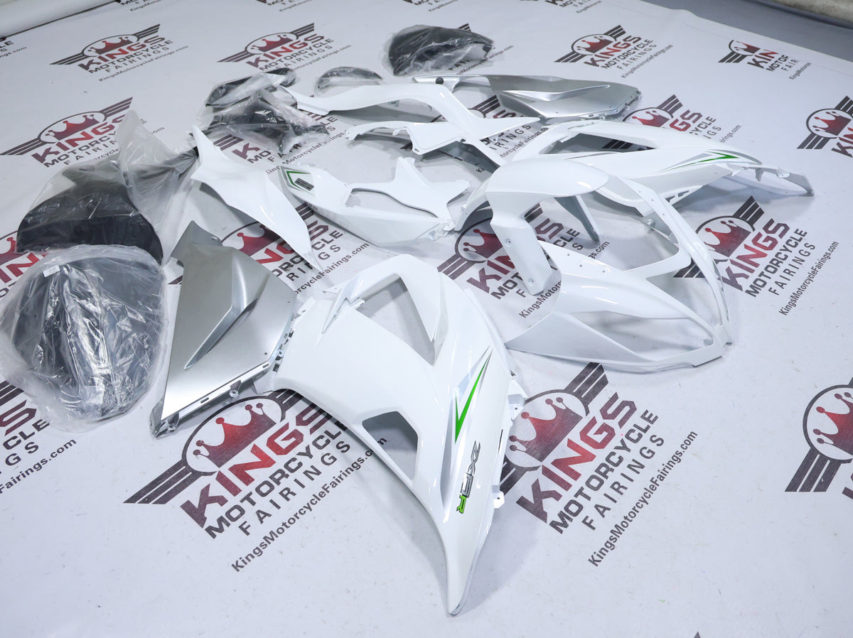Fairings for Kawasaki ZX6R 636 (2013-2018) White, Silver, Lime Green from KingsMotorcycleFairings.com
