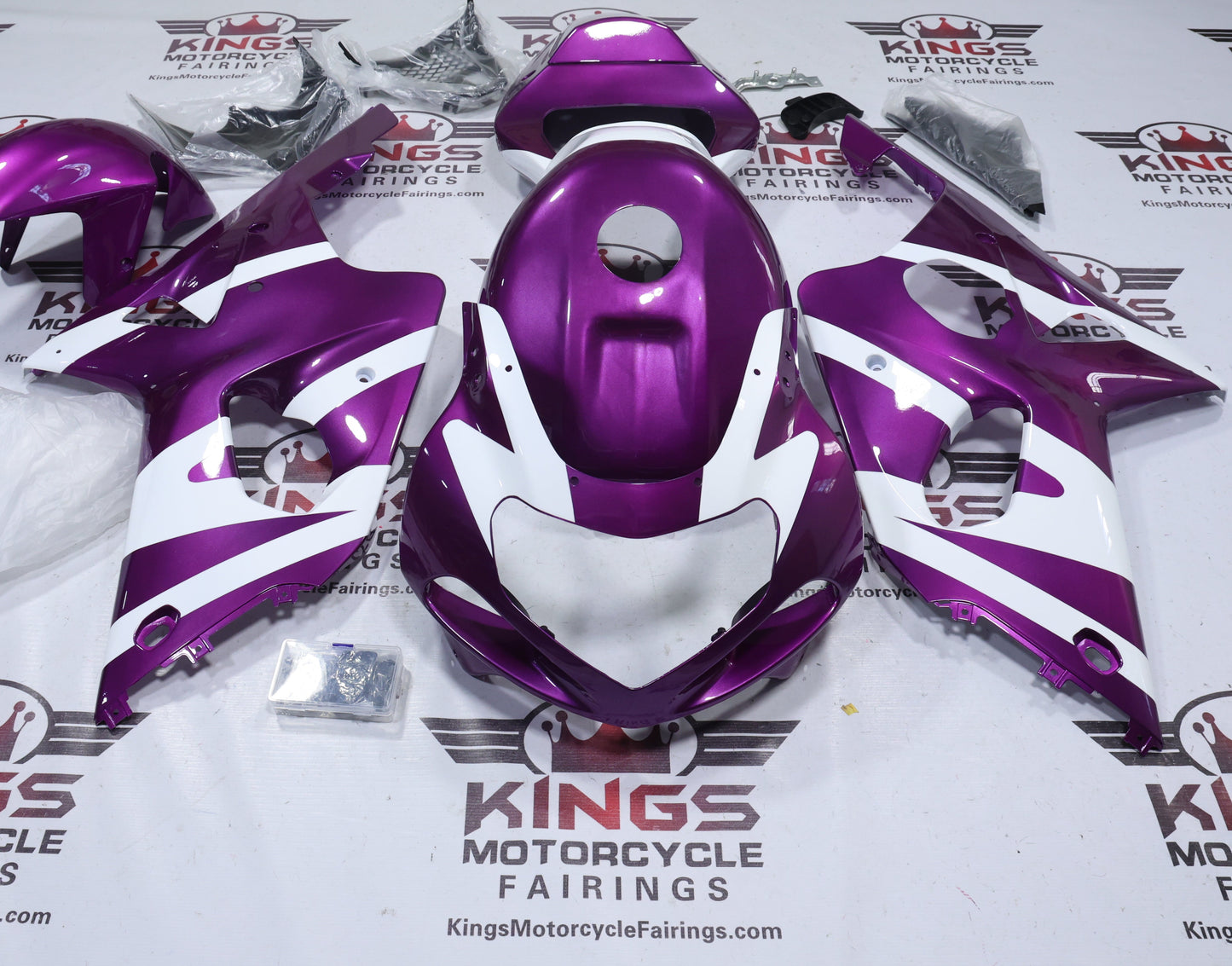 Fairings for Suzuki GSXR1000 (2000-2002) Pink, White Stripe from KingsMotorcycleFairings.com