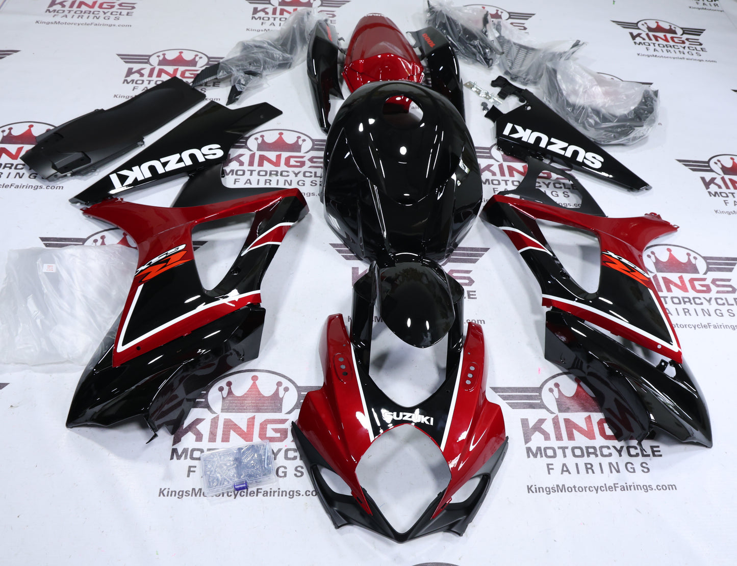 Fairings for Suzuki GSXR1000 (2007-2008) Black, Candy Red, White at KingsMotorcycleFairings.com