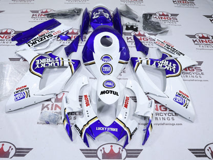 Fairings for Suzuki GSXR600 (2006-2007) Lucky Strike White, Blue from KingsMotorcycleFairings.com
