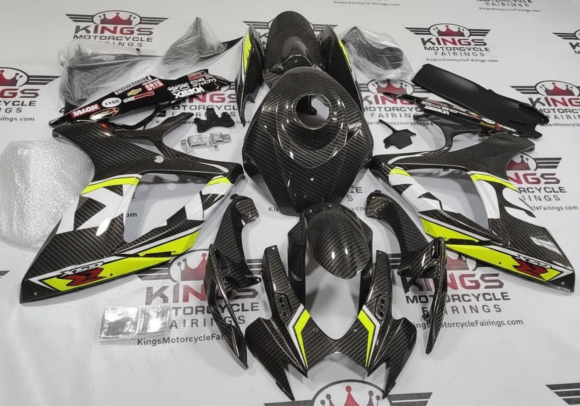 Fairings for Suzuki GSXR750 (2006-2007) Faux Carbon Fiber, White, Neon Yellow at KingsMotorcycleFairings.com