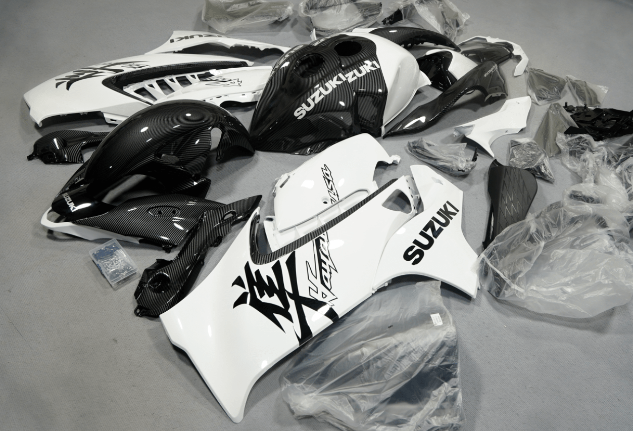 Fairings for Suzuki Hayabusa (2021-2025) White, Faux Carbon Fiber from KingsMotorcycleFairings.com