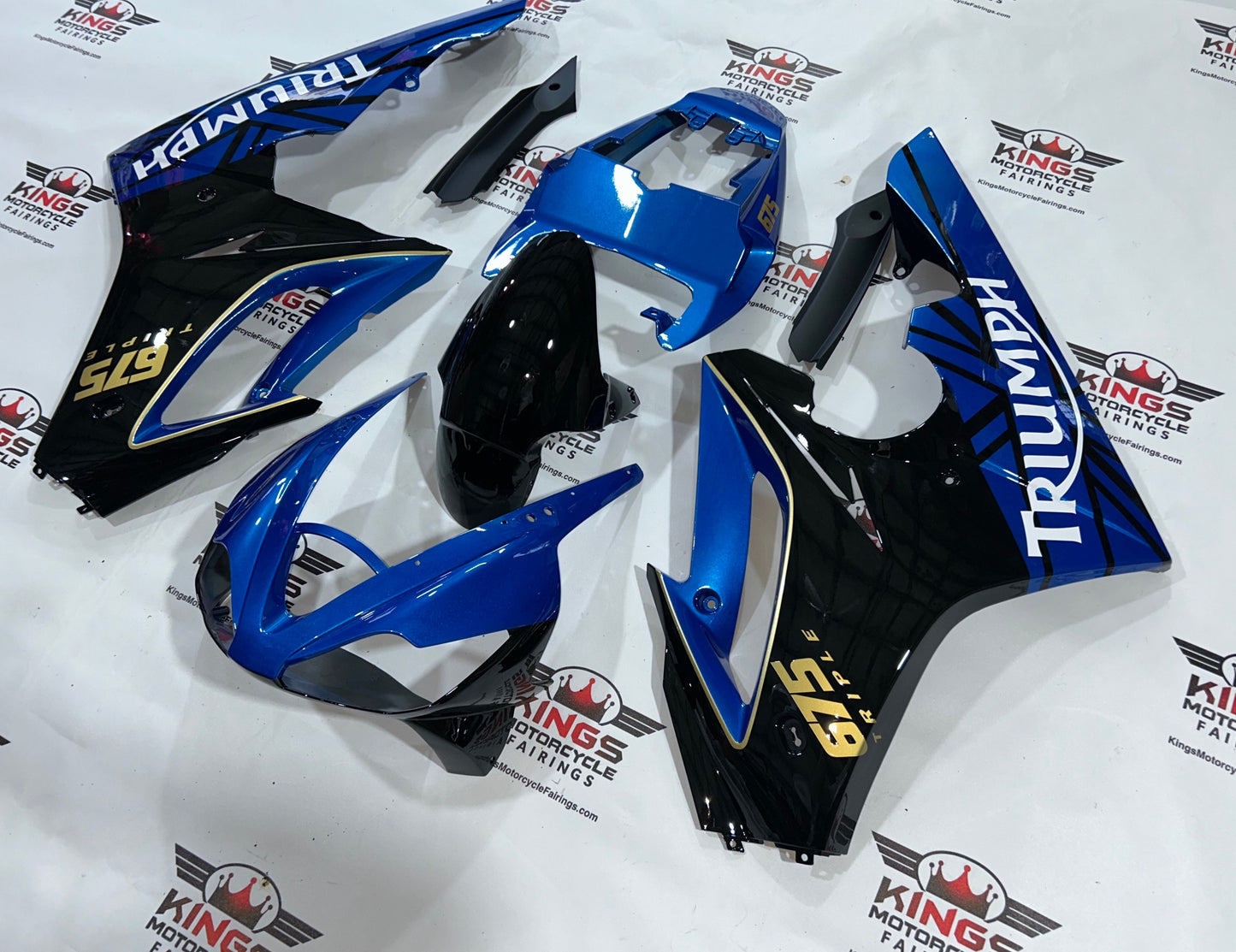 Fairings for Triumph Daytona 675 (2006-2008) Blue, Black, White, Gold at KingsMotorcycleFairings.com
