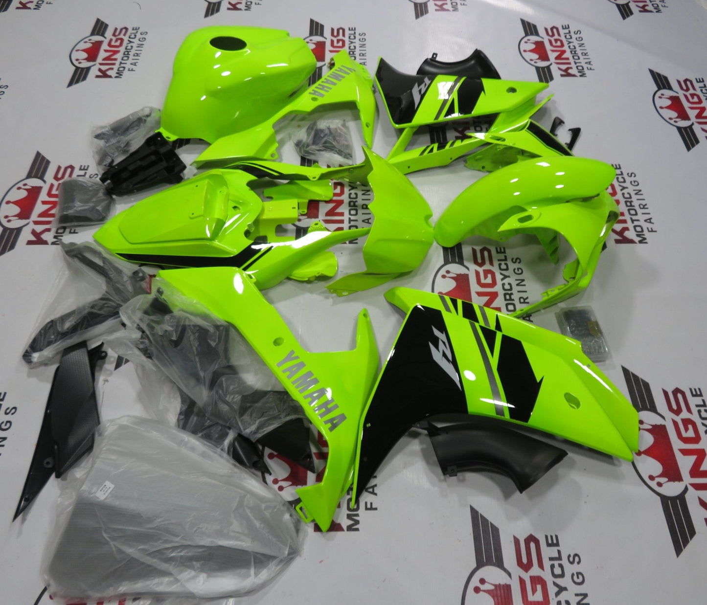 Fairings for Yamaha R1 (2007-2008) Neon Yellow, Black, Silver at KingsMotorcycleFairings.com