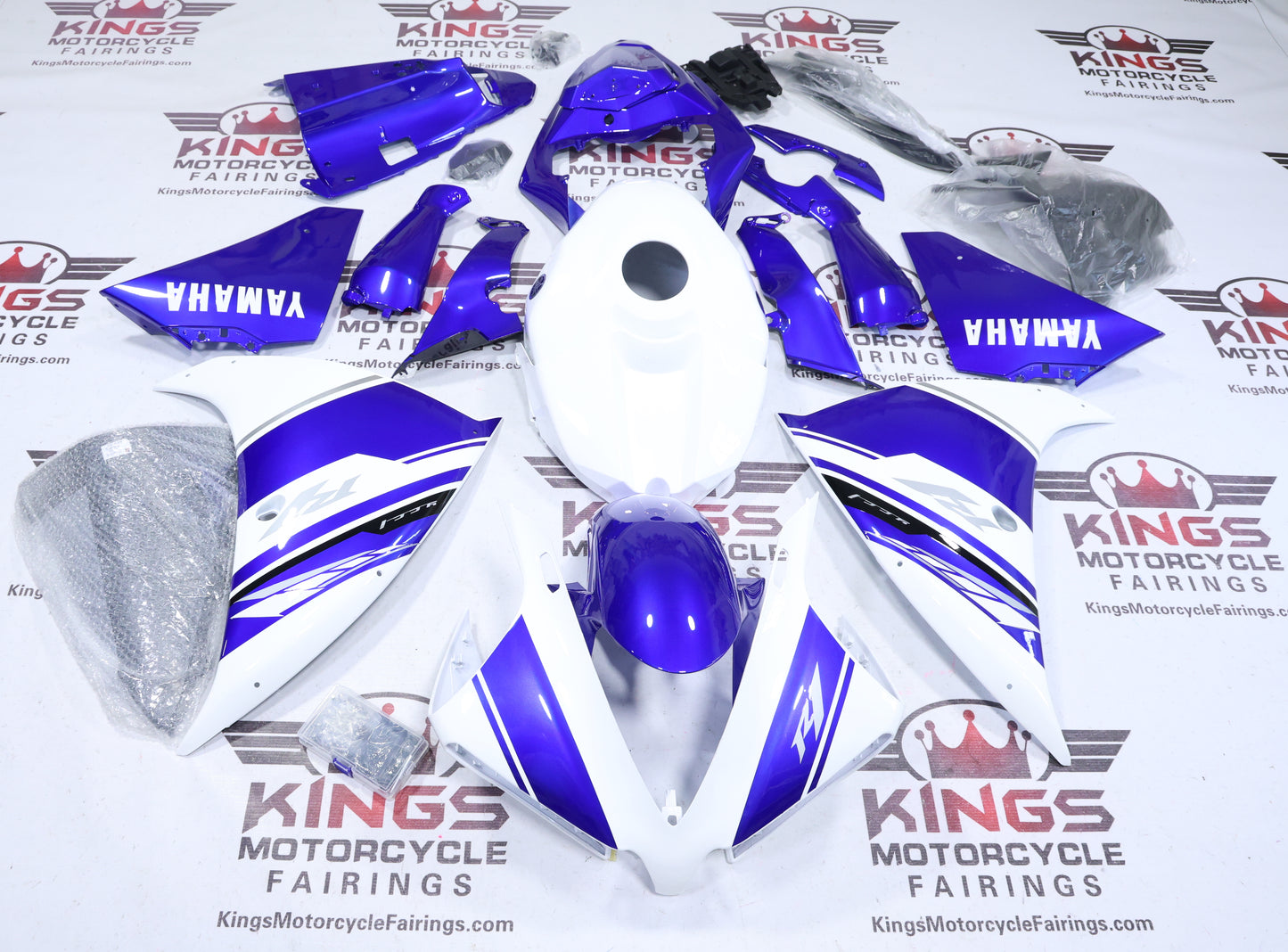 Fairings for Yamaha R1 (2012-2014) White, Blue Stripe at KingsMotorcycleFairings.com