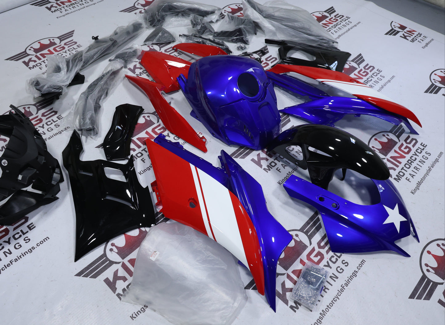 Fairings for Yamaha R3 (2019-2021) Blue, Red, Black, White Star at KingsMotorcycleFairings.com
