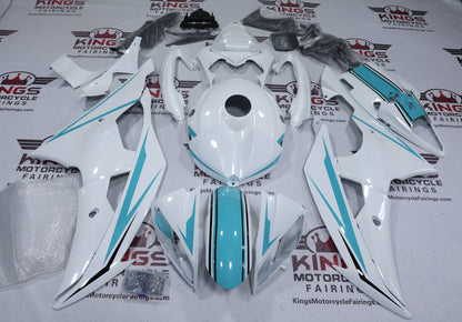 Fairings for Yamaha R6 (2008-2016) White, Turquoise Stripes from KingsMotorcycleFairings.com