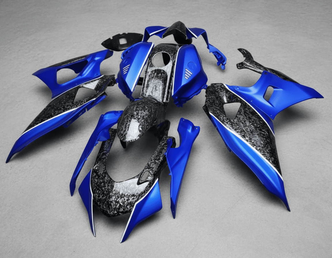 Fairings for Yamaha R7 (2021-2025) Forged Carbon Fiber Style, Blue, White at KingsMotorcycleFairings.com