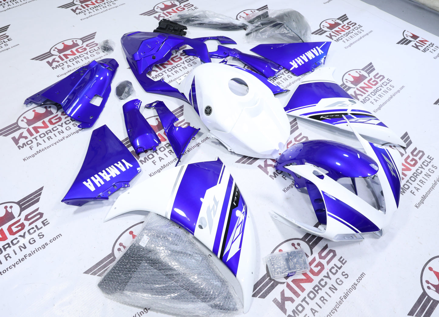 Fairings for Yamaha YZF-R1 (2012-2014) White, Blue Stripe at KingsMotorcycleFairings.com