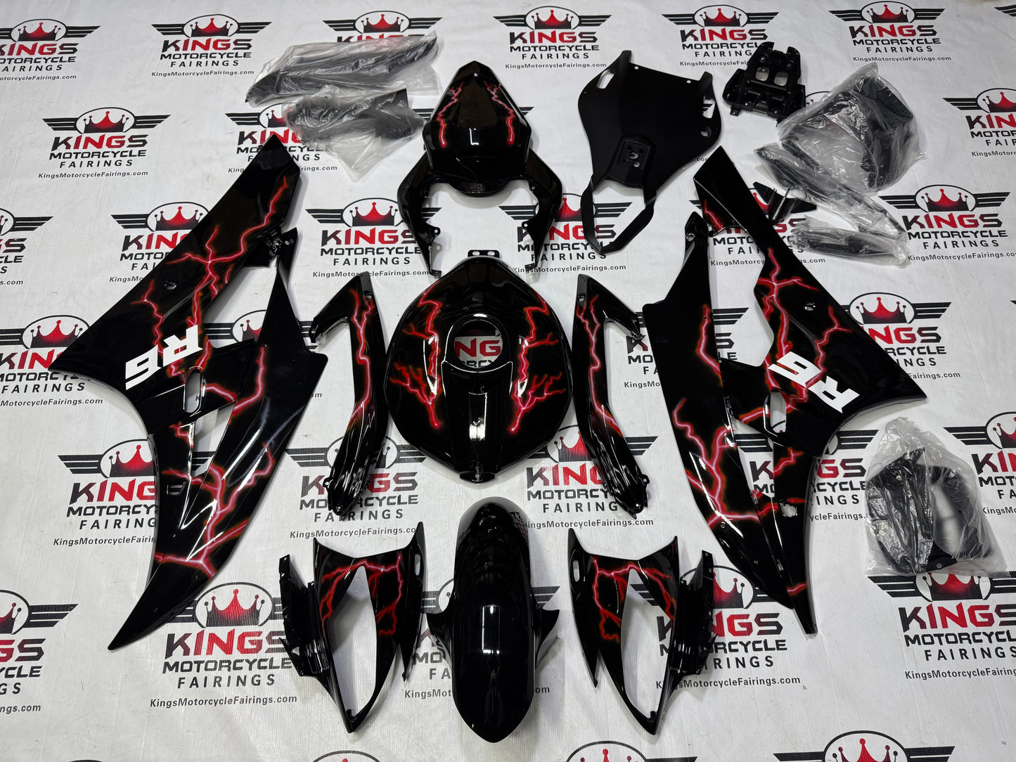 Fairings for Yamaha YZF-R6 (2006-2007) Black, Red Lightning at KingsMotorcycleFairings.com
