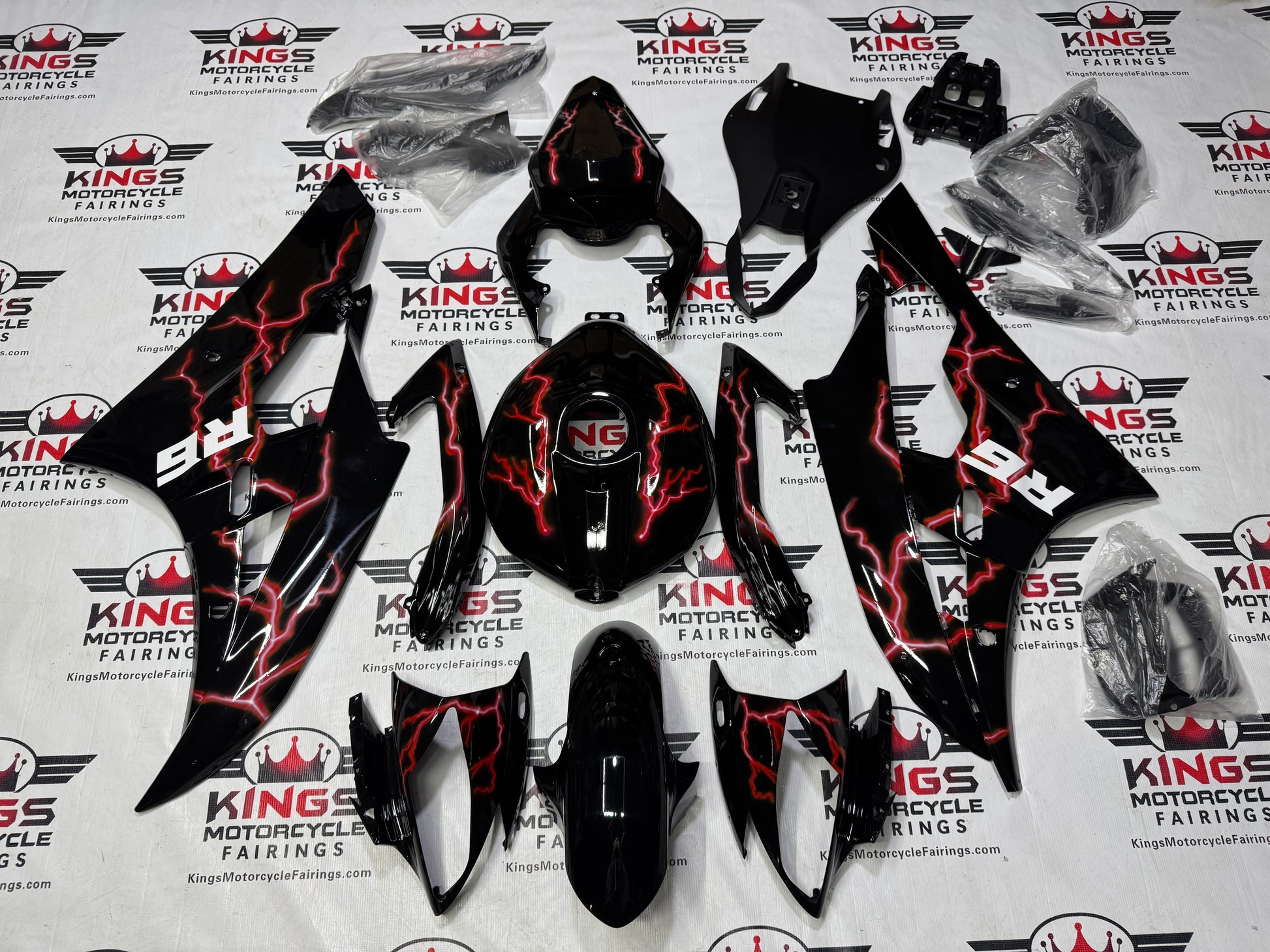 Fairings for Yamaha YZF-R6 (2006-2007) Black, Red Lightning at KingsMotorcycleFairings.com