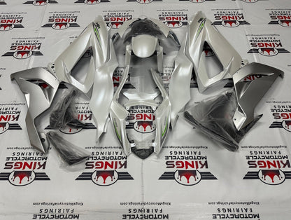 Fairings for Kawasaki ZX6R 636 (2013-2018) Pearl White, Silver & Green at KingsMotorcycleFairings.com
