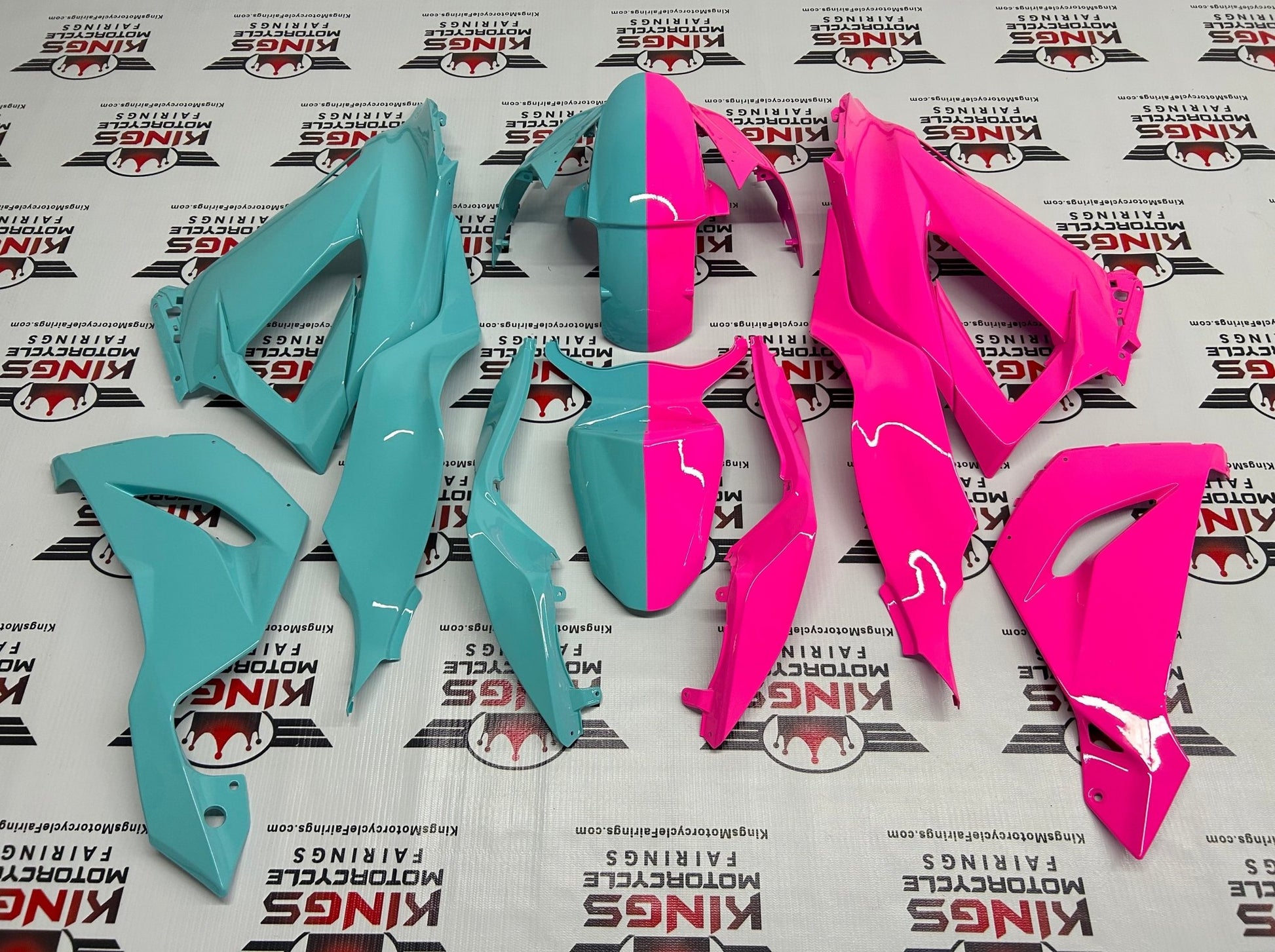 Fairing kit for a Kawasaki ZX6R 636 (2013-2018) Pink, Turquoise Blue at KingsMotorcycleFairings.com