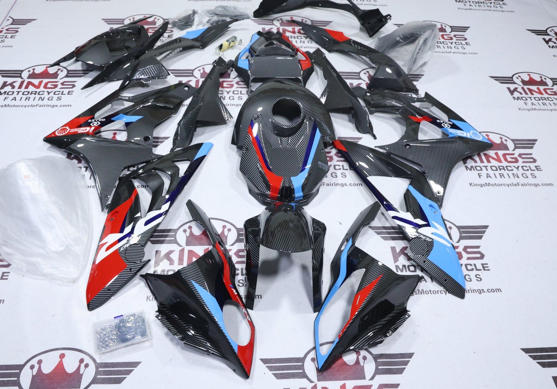 Fairings for BMW S1000RR (2009-2014) Faux Carbon Fiber, Red, Blue at KingsMotorcycleFairings.com