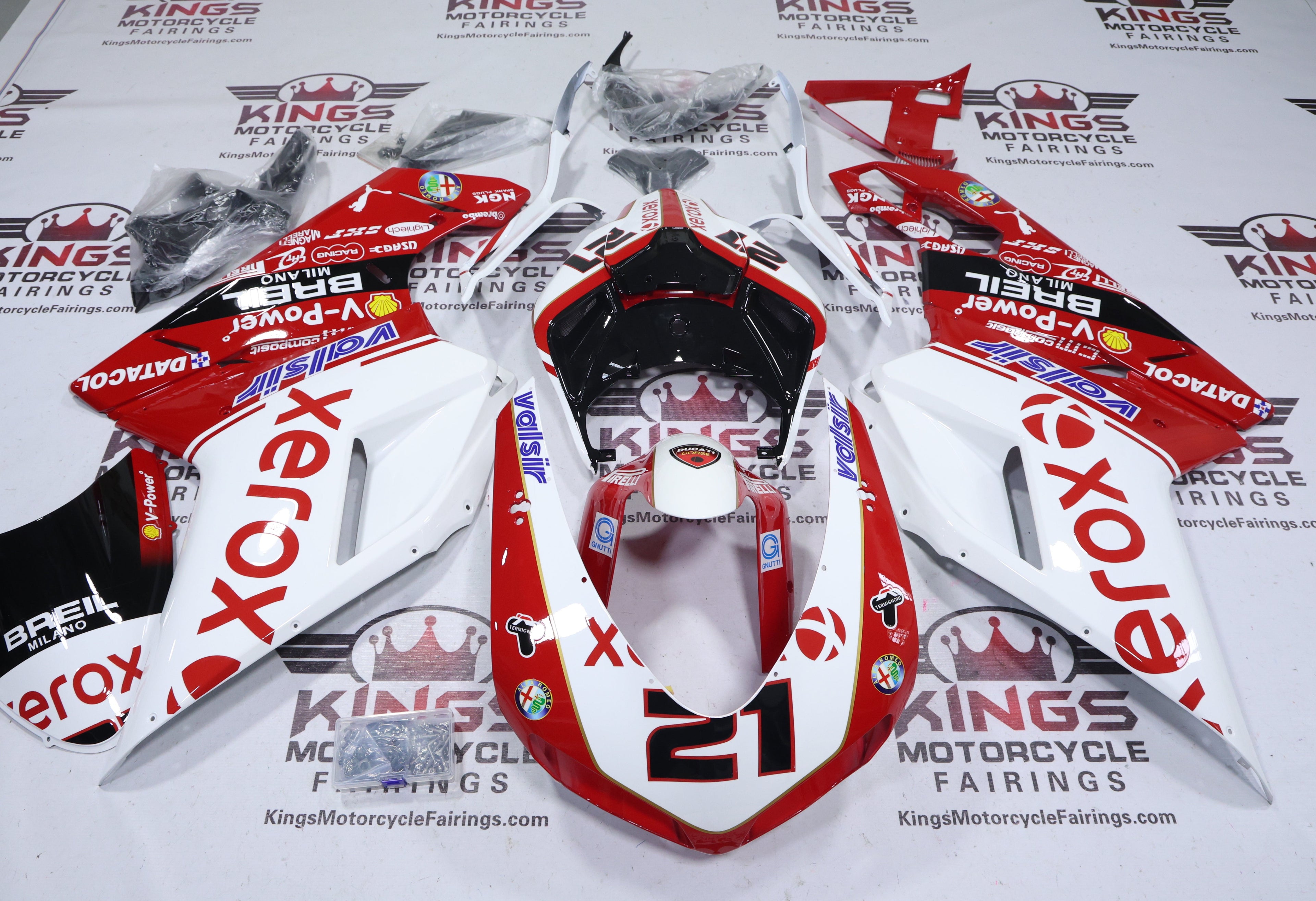 Fairings for Ducati 1098 (2007-2014) Xerox Red, White, Black at KingsMotorcycleFairings.com