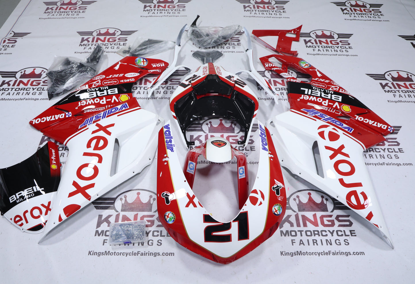 Fairings for Ducati 848 (2007-2014) Xerox Red, White, Black at KingsMotorcycleFairings.com