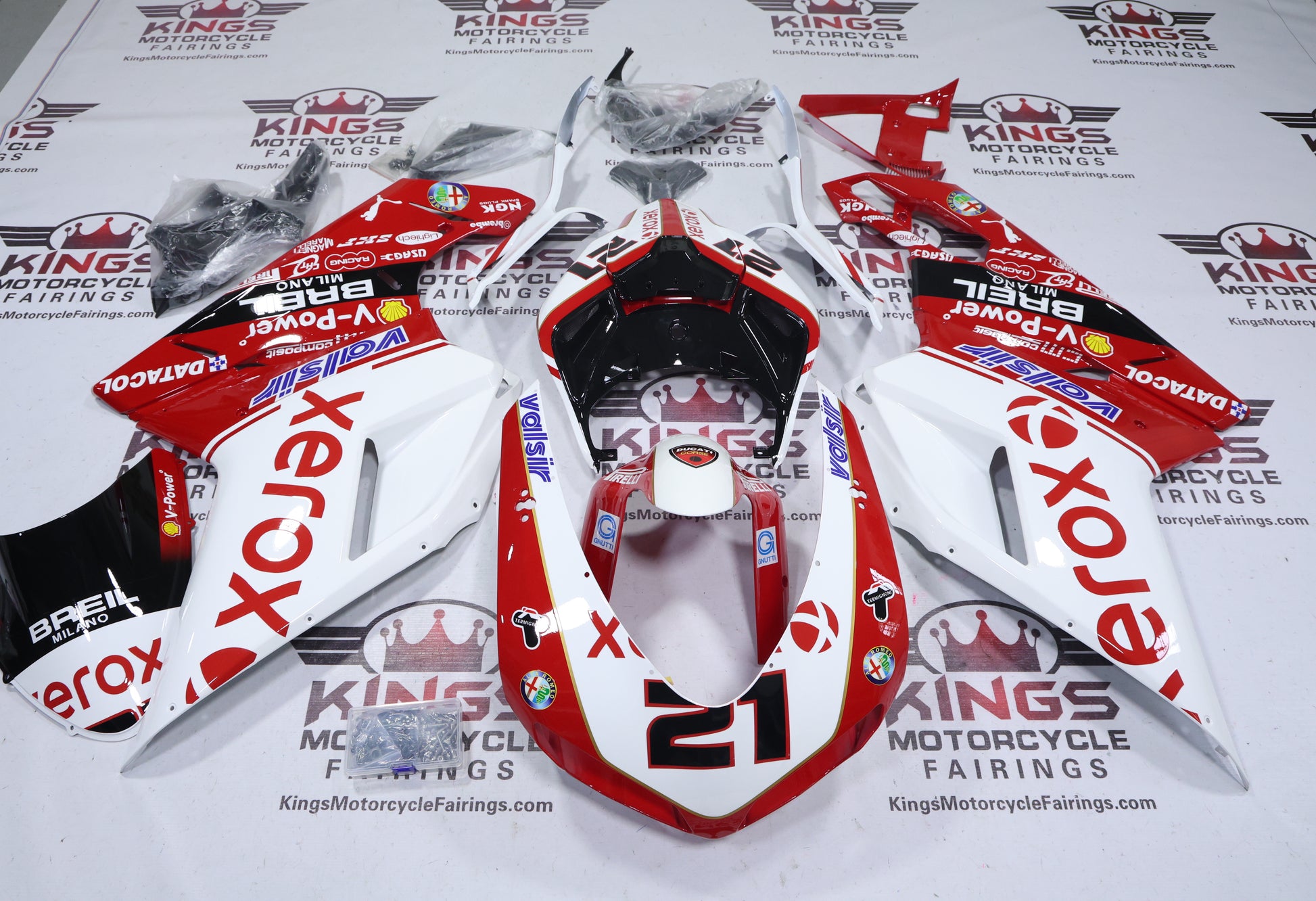 Fairings for Ducati 848 (2007-2014) Xerox Red, White, Black at KingsMotorcycleFairings.com