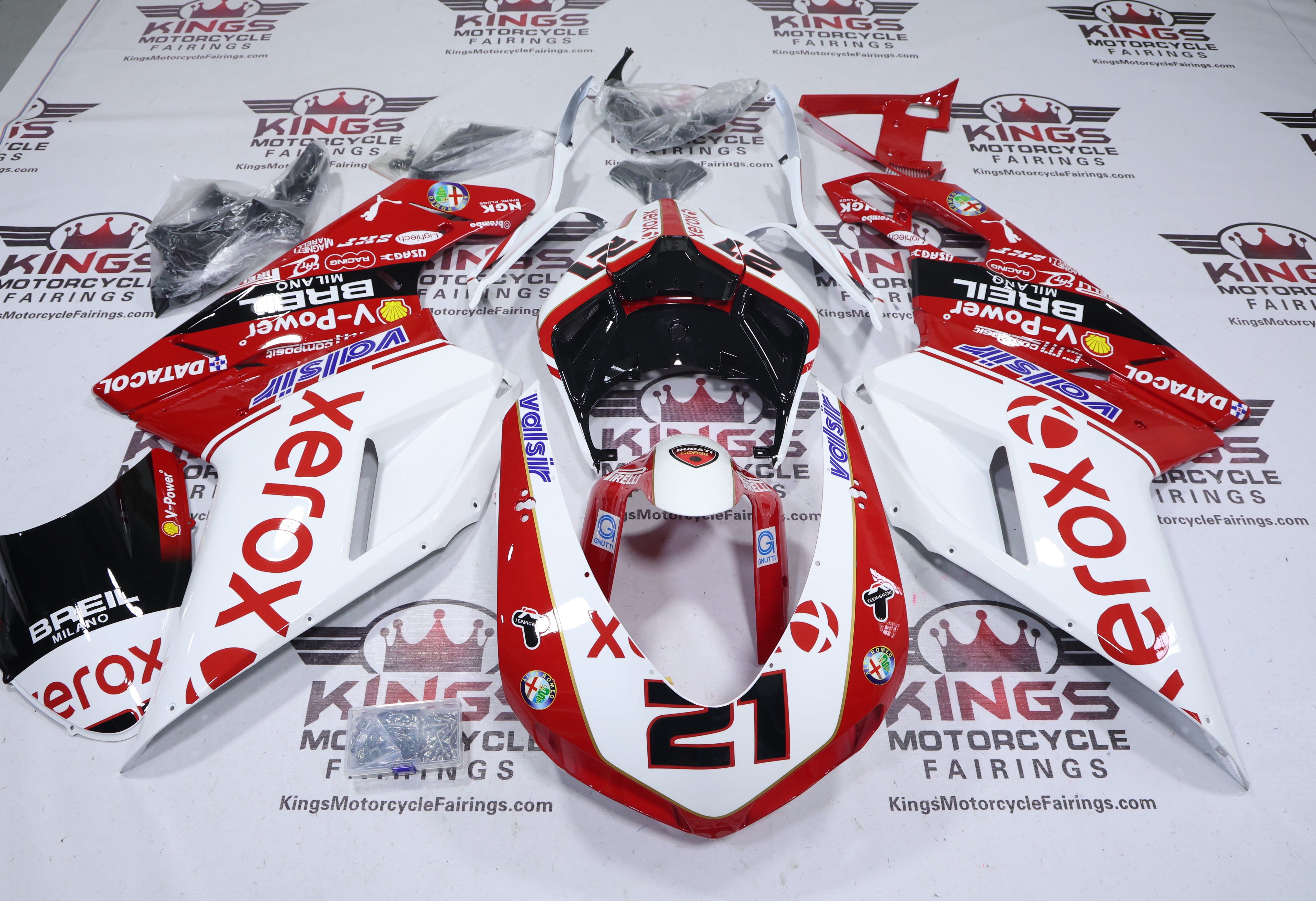 Fairings for Ducati 848 (2007-2014) Xerox Red, White, Black at KingsMotorcycleFairings.com