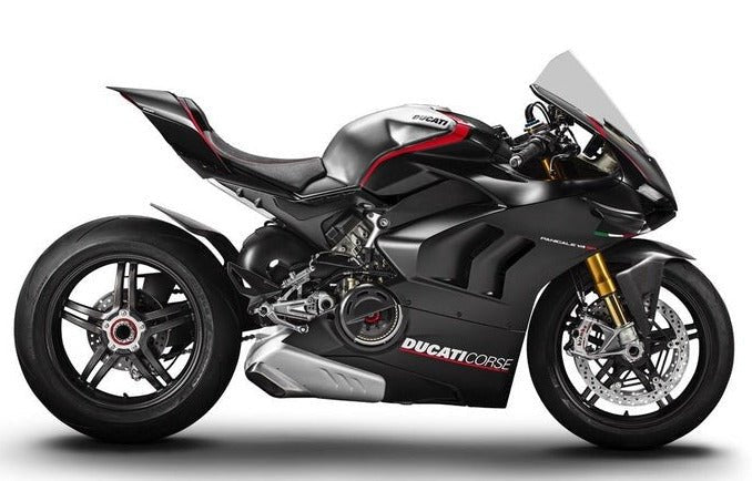 Fairings for Ducati Panigale V4 (2020-2021) Black, Silver, Red Stripe at KingsMotorcycleFairings.com