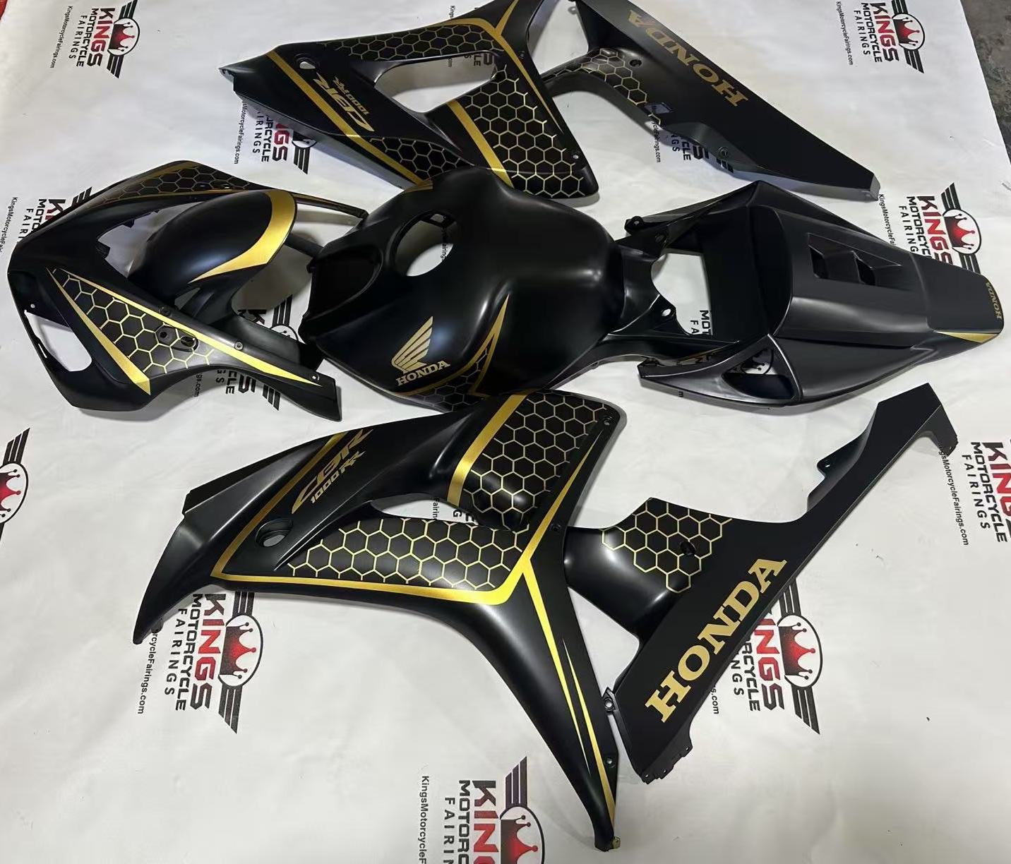 Fairings for Honda CBR1000RR Fairings (2006-2007) Matte Black, Gold Honeycomb at KingsMotorcycleFairings.com