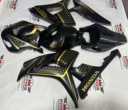 Fairings for Honda CBR1000RR Fairings (2006-2007) Matte Black, Gold Honeycomb at KingsMotorcycleFairings.com